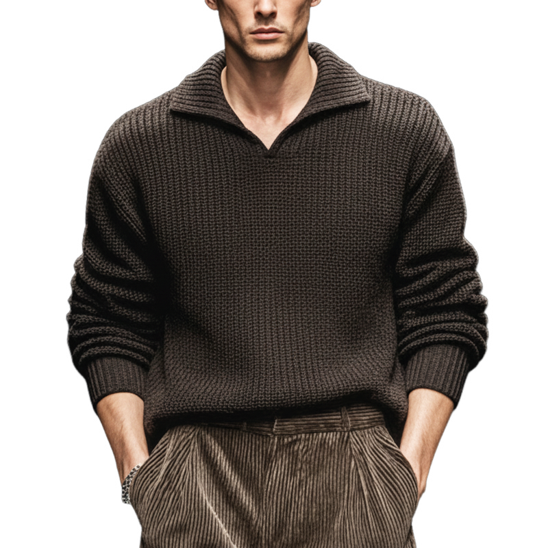 Men's Classic Coffee Stylish Collar Casual Knit Sweater MTA0625K9U
