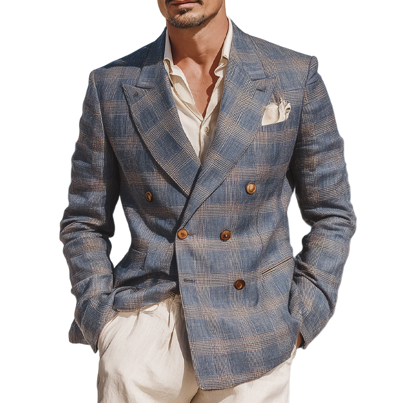 Men's Check Print Double Breasted Blazer MTA1735G0X