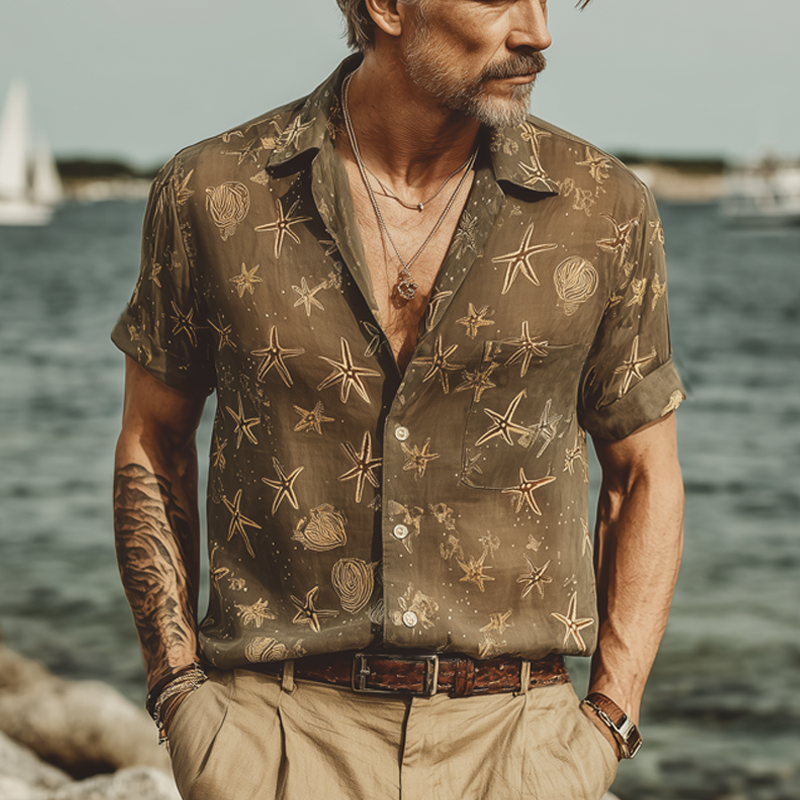 Men's Summer Beach Print Short Sleeve Shirt MTA1823F1U