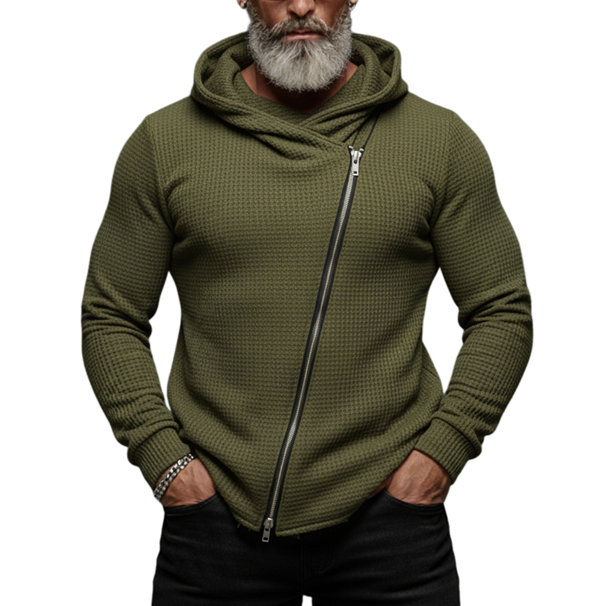 Men's Classic Casual Waffle-knit Zip-up Hooded Lightweight Jacket MTA1582L6K