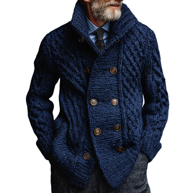 Men's Retro Casual Solid Color Double Breasted Knitted Cardigan Sweater  MTA1164J5TO