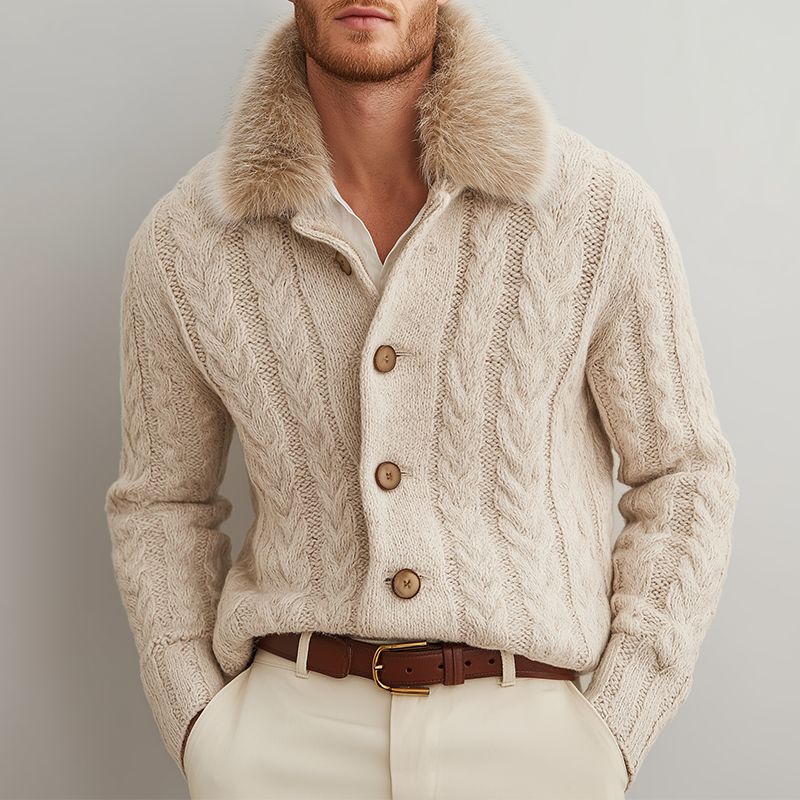 Men's Retro Casual Cable Knit Button Cardigan MTA3104J0TO