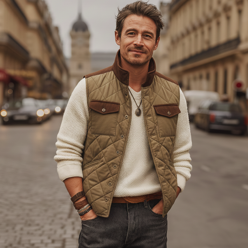 Men's Classic Colorblock Quilted Stand Collar Button Vest MTA2021J2U