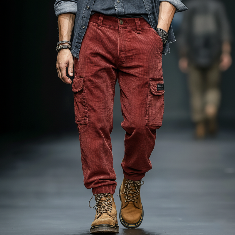 Men's Vintage Dark Red Corduroy Casual Pants MTA2808J5U