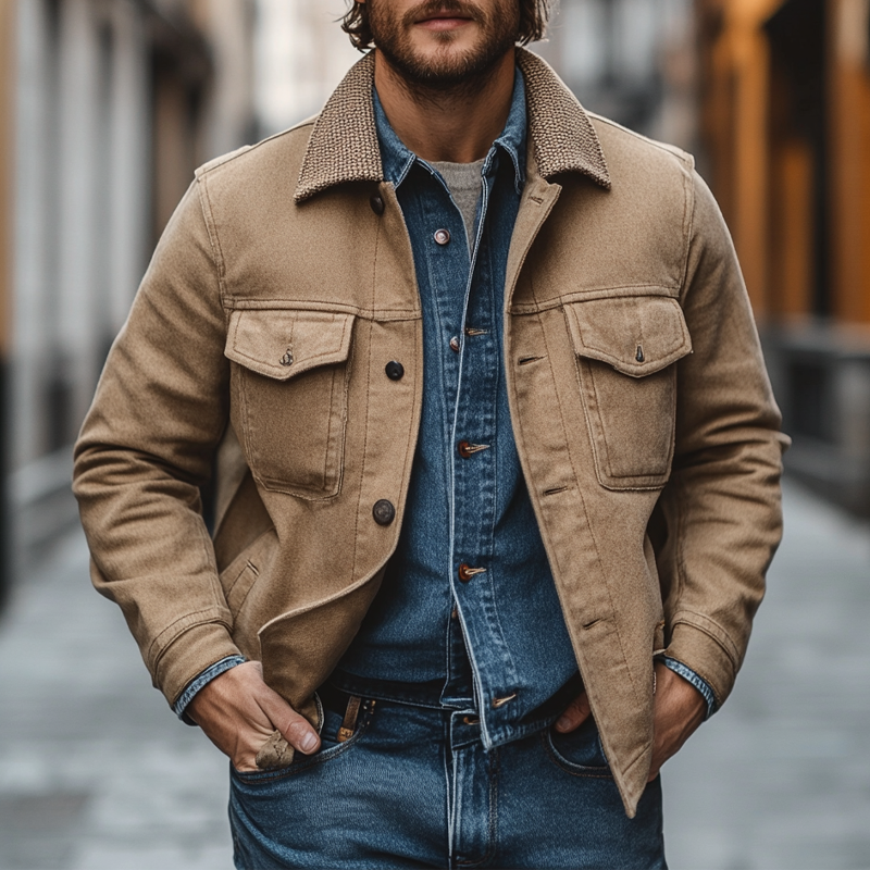 Men's Cotton Patchwork Lapel Button Jacket MTA0136L7X