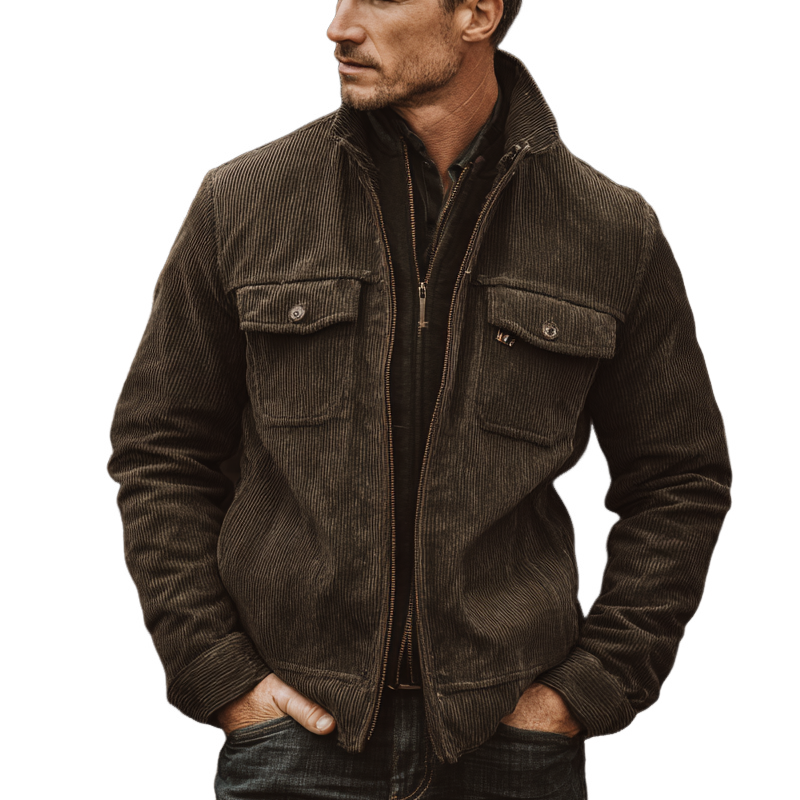 Men's Vintage Corduroy Zip-Up Jacket MTA0767H6X