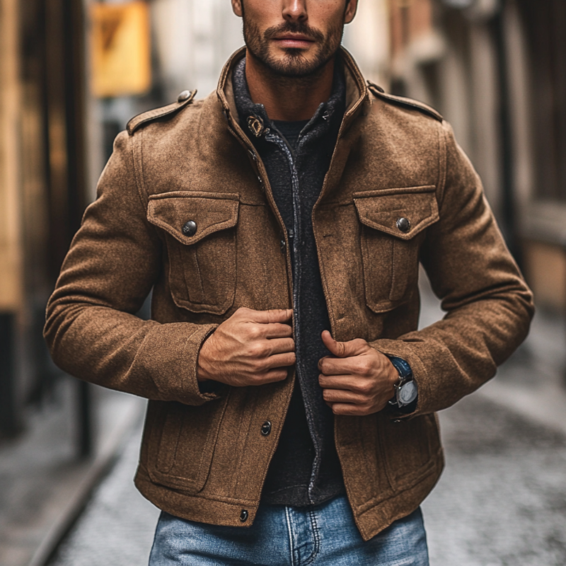 Men's Slim-fit Imitation Wool Blend Multi-pocket Jacket MTA2836I9X