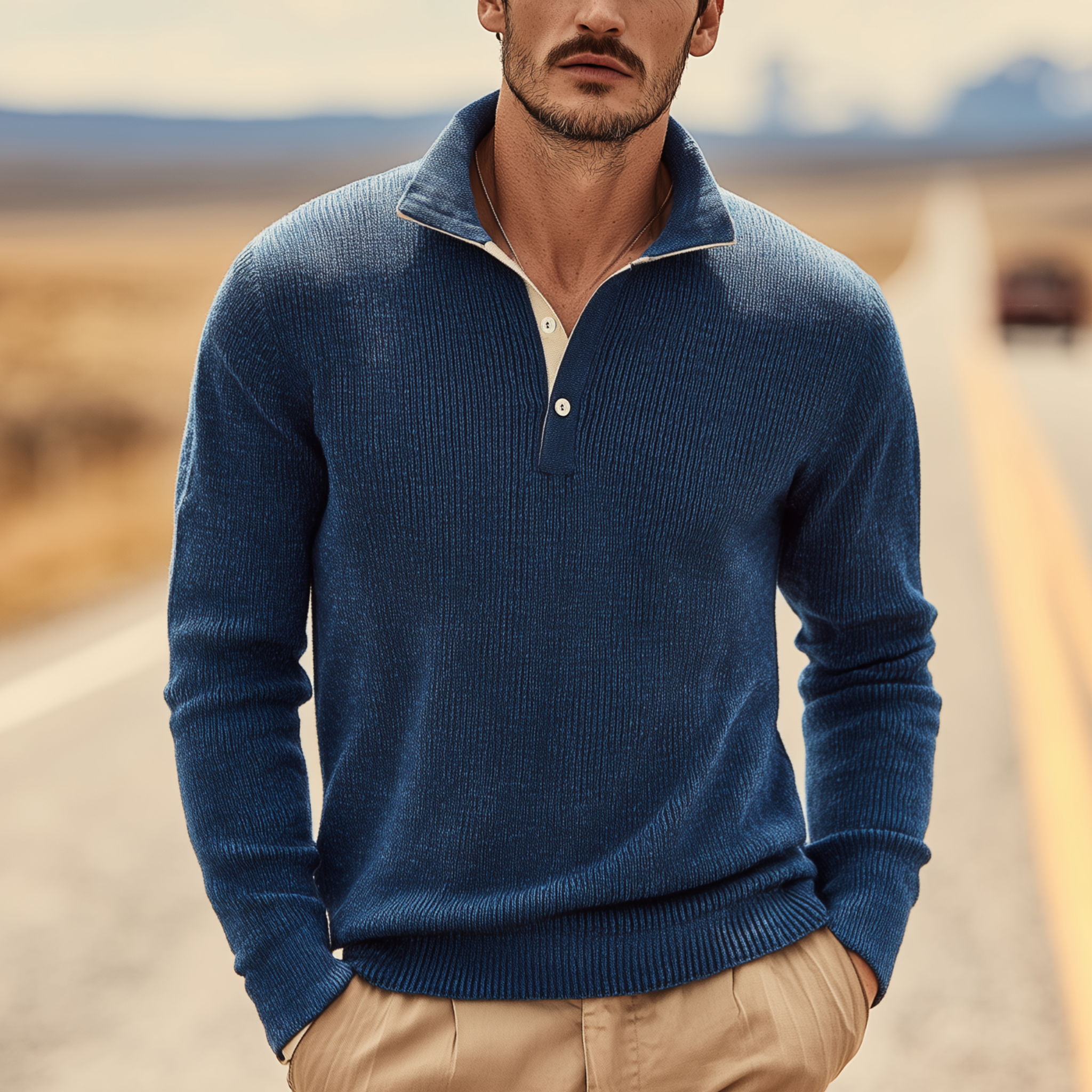 Men's Classic Casual Polo Neck Slim Fit Long Sleeve Sweater MTA0204H8K