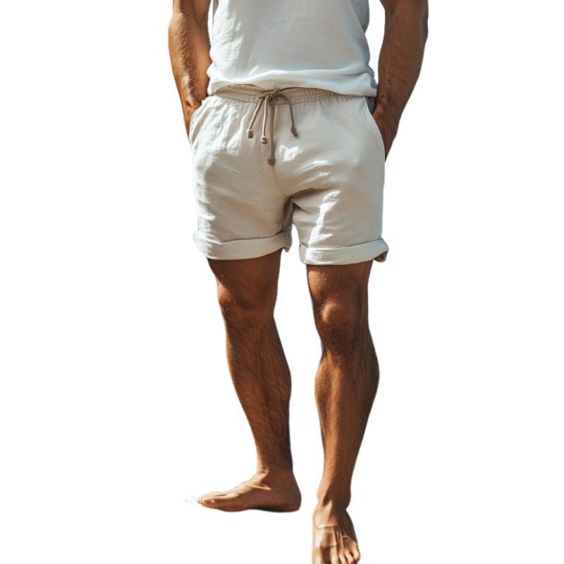 Strandshorts i bomull og lin for menn 15342277K