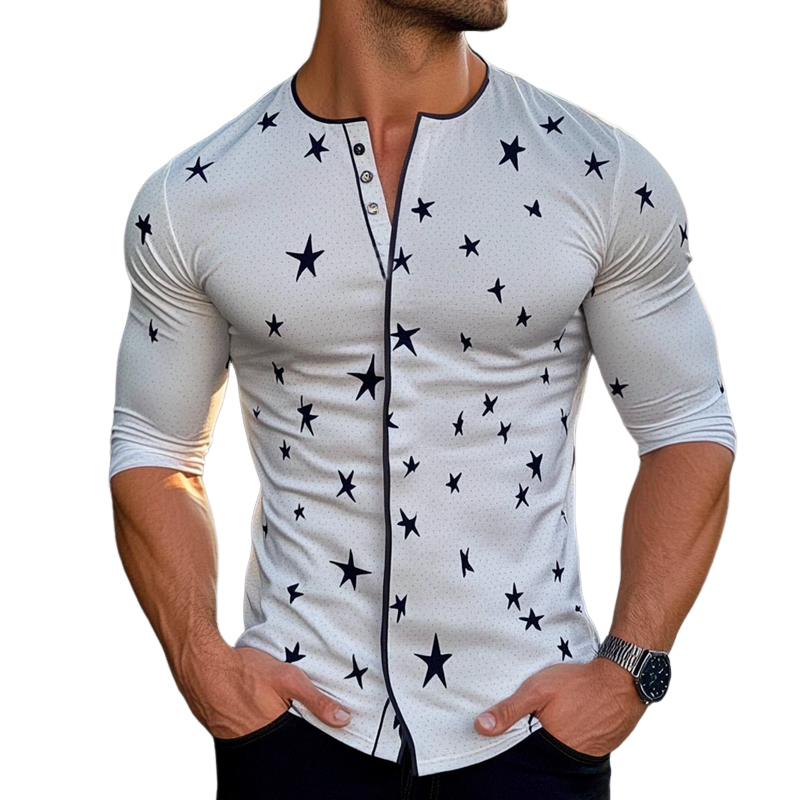 Men's Star Print Crew Neck Long Sleeve Shirt MTA2414G7X