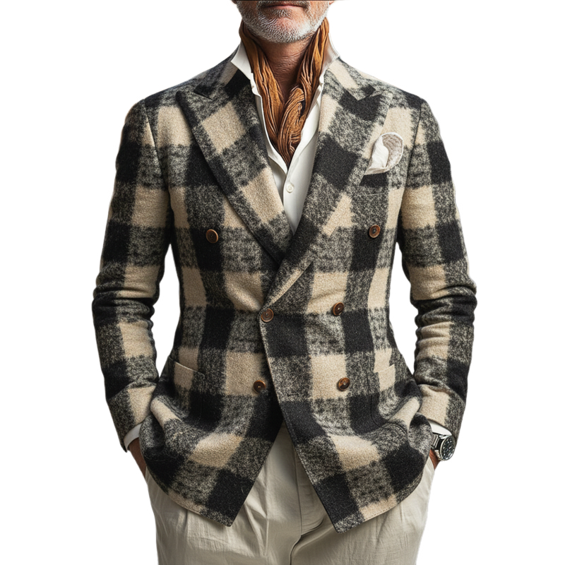 Men's Classic Plaid Double-Breasted Jacket MTA1939I3U