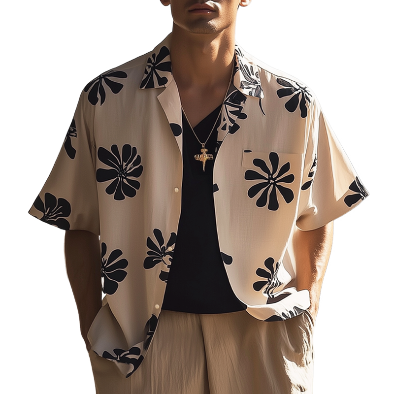 Men's Summer Casual Printed Loose Short Sleeve Shirt MTA0960F0U