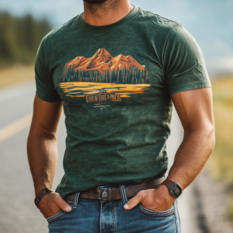 Men's Classic Casual American Yellowstone Park Series Printed Cotton T-Shirt 95851149K