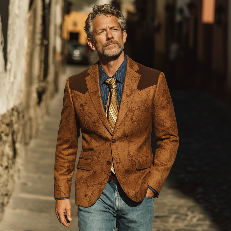 Men's Autumn Fashion Retro Faux Suede Patchwork Suit Jacket MTA1533I8P