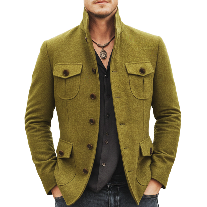 Men's Classic Business Stand Collar Faux Wool Slim Fit Jacket MTA2010L3U