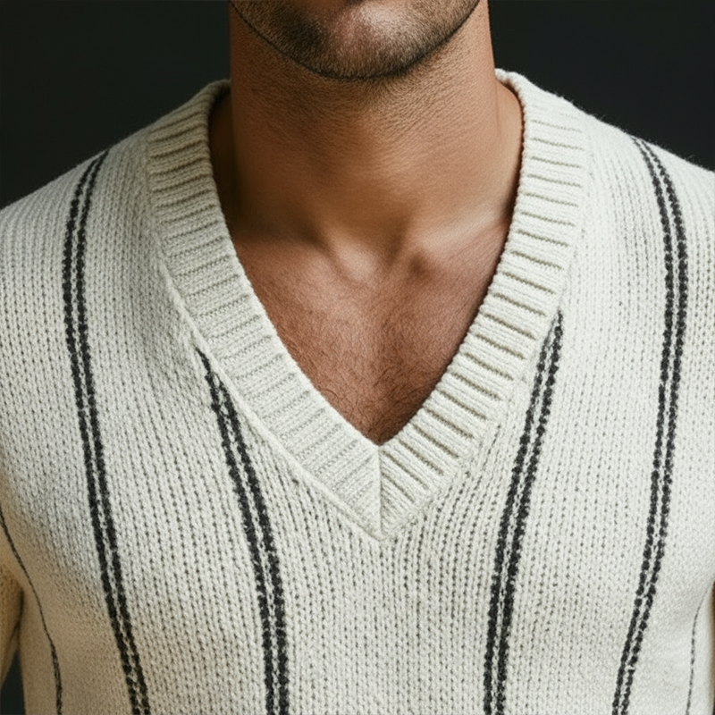 Men's Spring Fashion Vertical Striped Cotton Yarn Knitted Long-Sleeve Sweater MTZ2251A7P