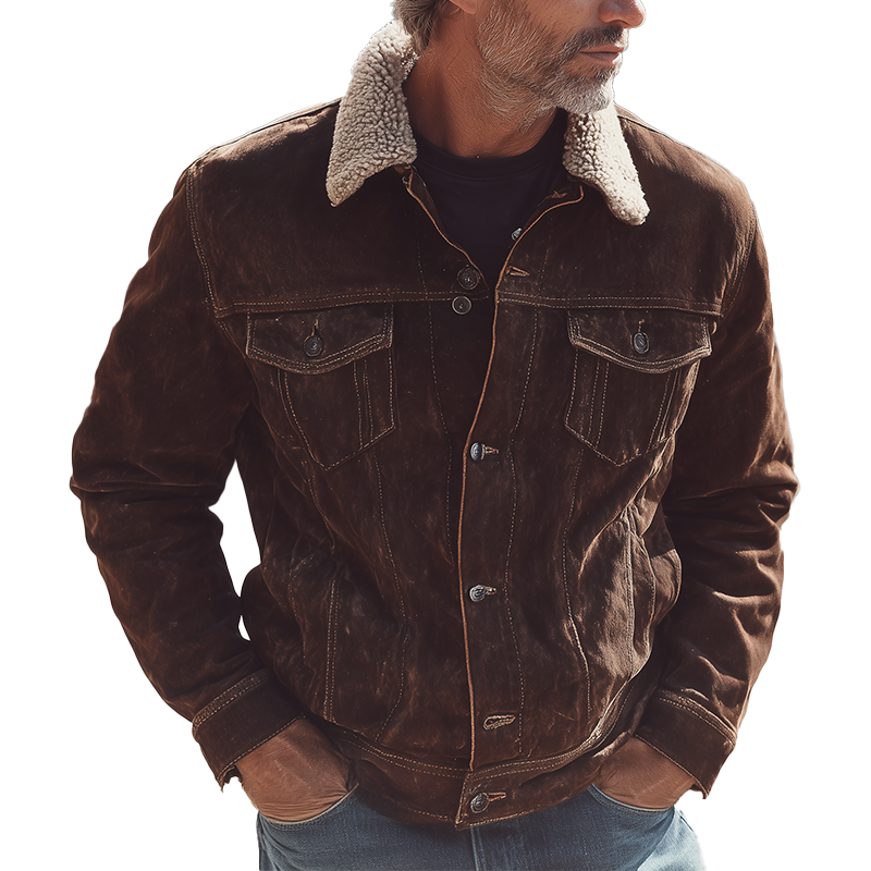 Men's Winter Vintage Detachable Faux Sherpa Collar Faux Suede Jacket MTA0818I8P