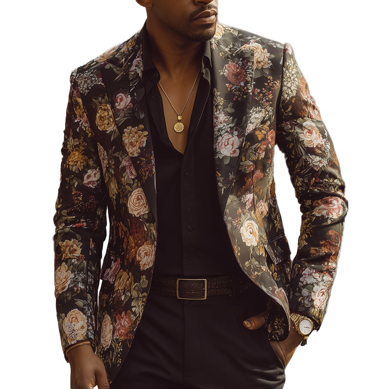 Men's Vintage Floral Print Cotton Blend Blazer MTA1503H7P