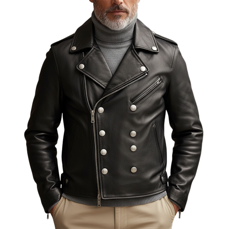 Men's Slim-fit Motorcycle Style Double-breasted Jacket MTA0597L6X