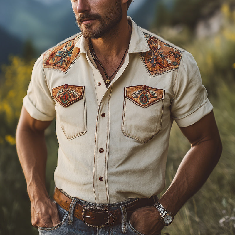 Men's Summer Exquisite Embroidered Short Sleeve Shirt MTA2814D9U