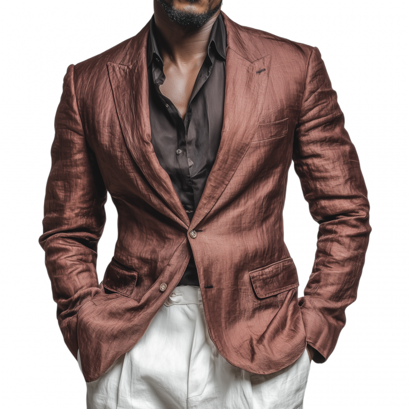 Men's Casual Solid Color Tencel Blended Peak Lapel Single Breasted Slim Fit Blazer MTA1191G2M