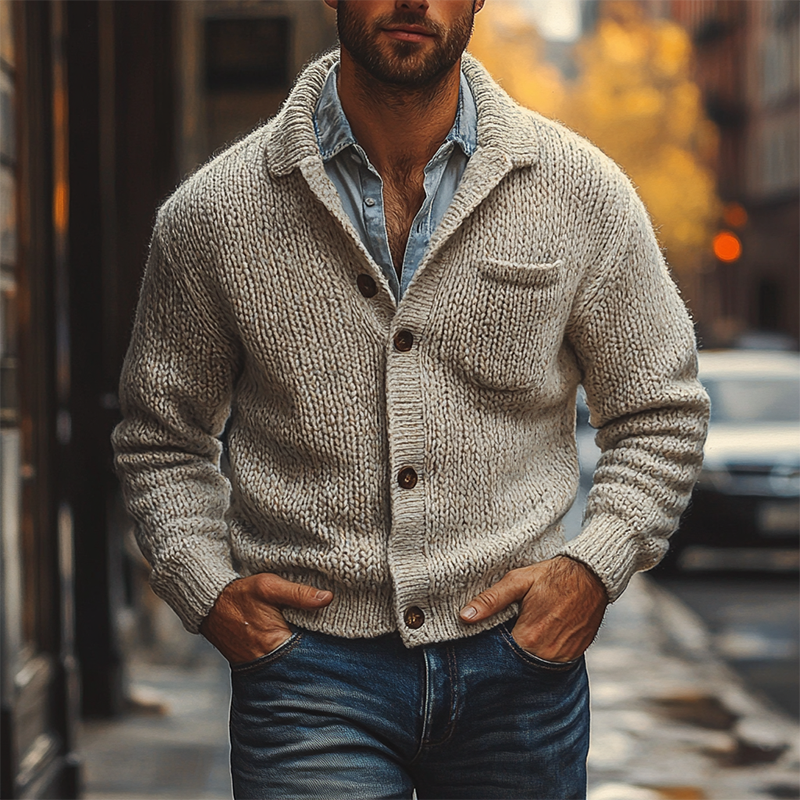 Men's Solid Color Casual Knit Multi-pocket Button Cardigan MTA3032J9X