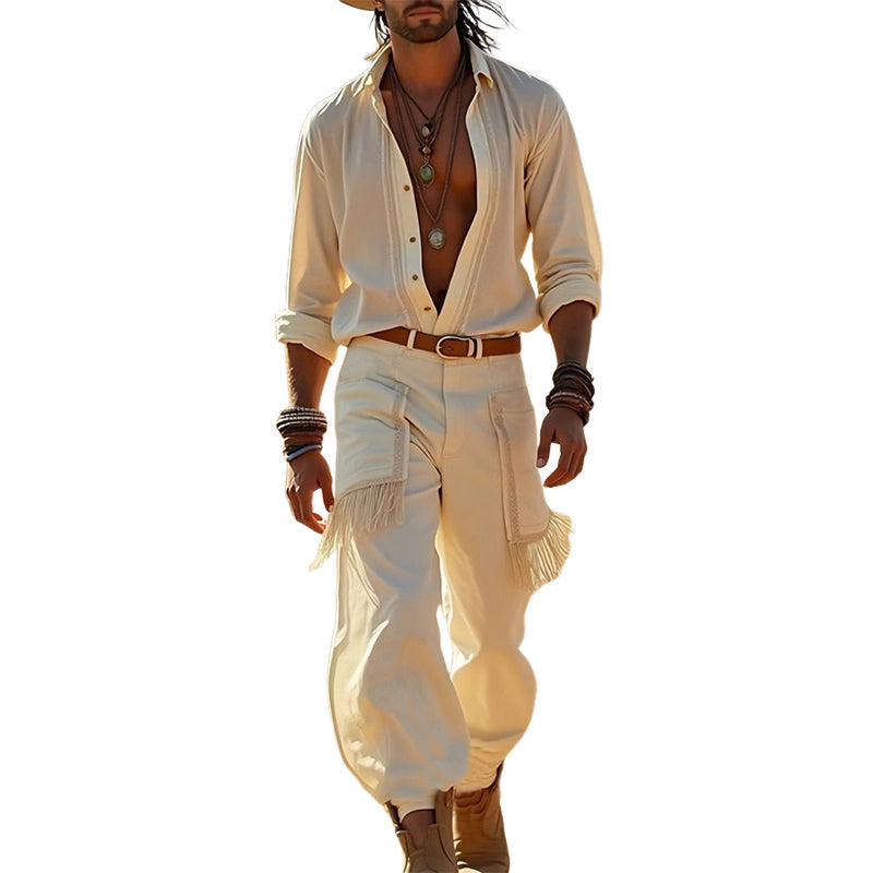 Men's Western Cowboy Style Long Sleeve Shirt Bloomers Set MTA3069D2U