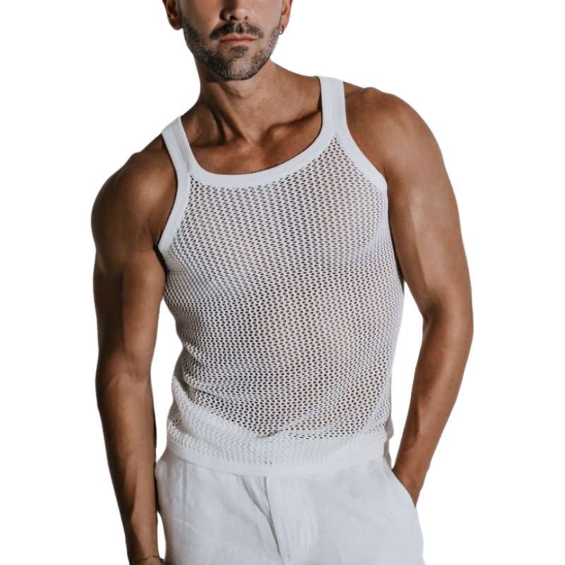 Vår- og sommerfasjonable, uformelle, slim fit strikket tanktopp for menn 74632349K