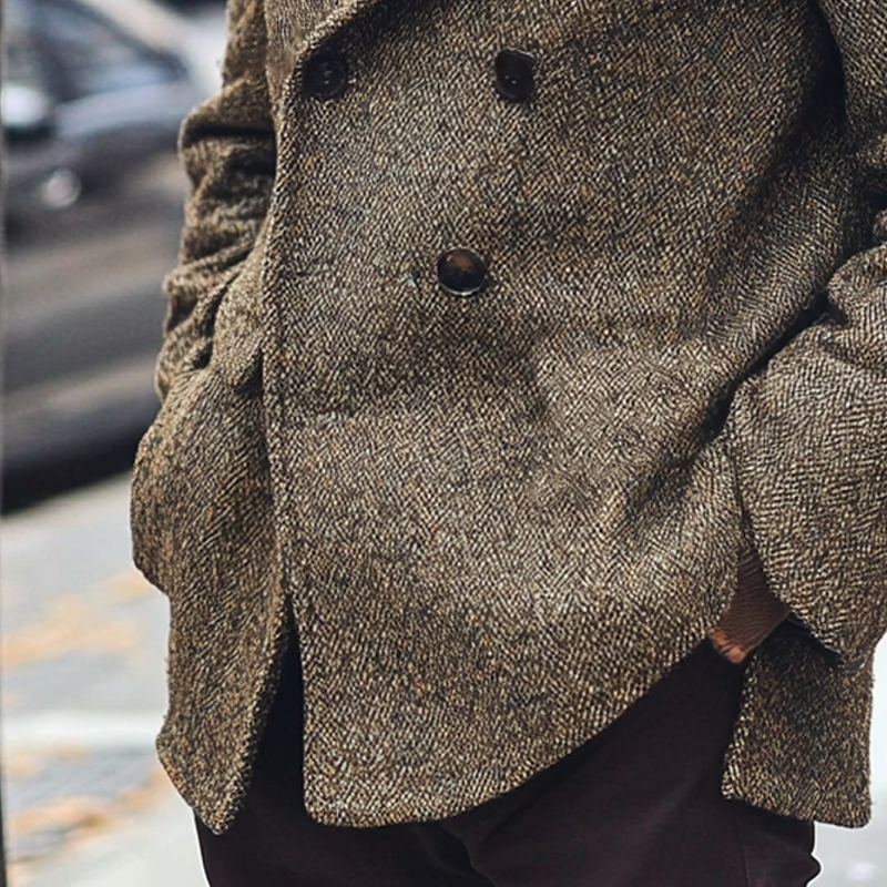 Men's Retro Lapel Herringbone Mid-Length Coat MTA2680H3X