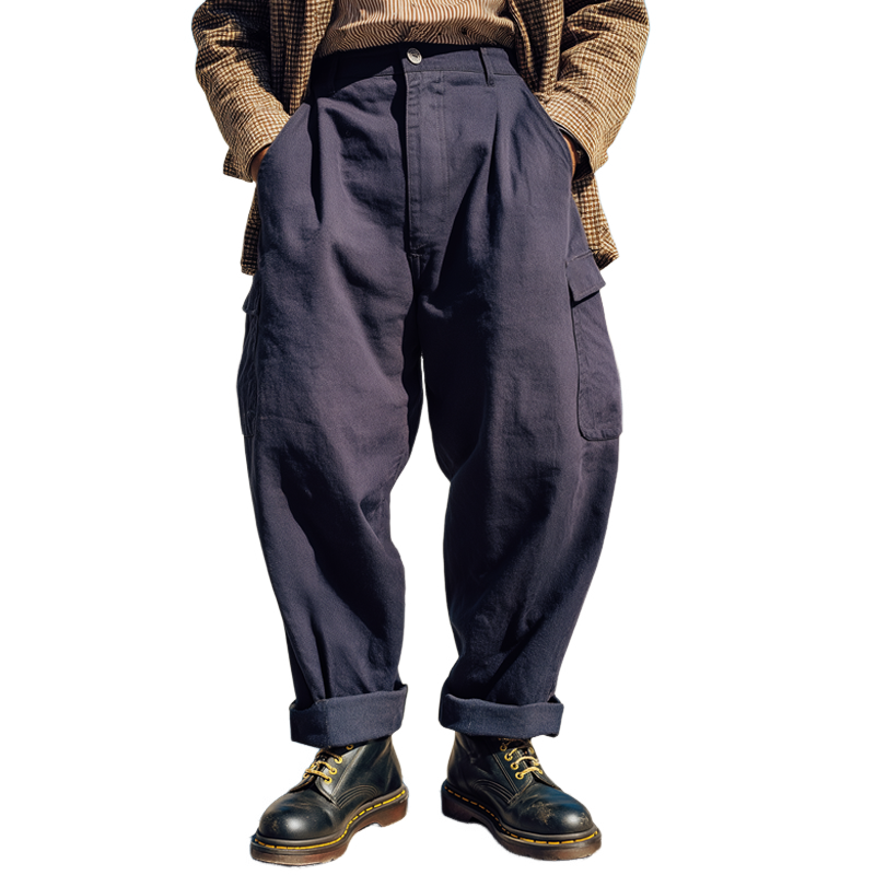 Men's Retro Loose Navy Blue Work Pants MTA0948I8U