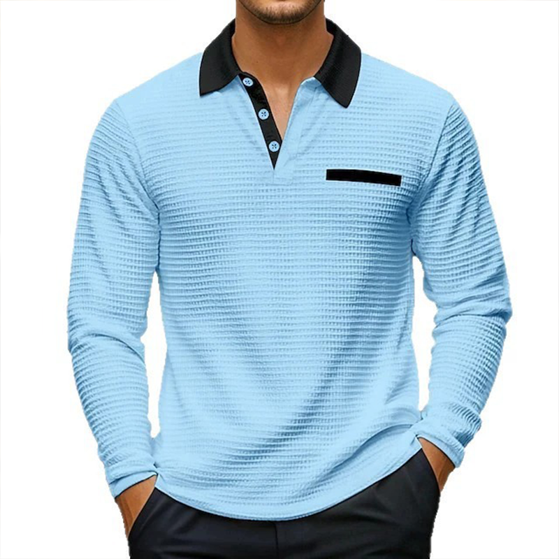Men's Contrasting Waffle Texture Long-sleeved POLO Shirt MTA1323H3X