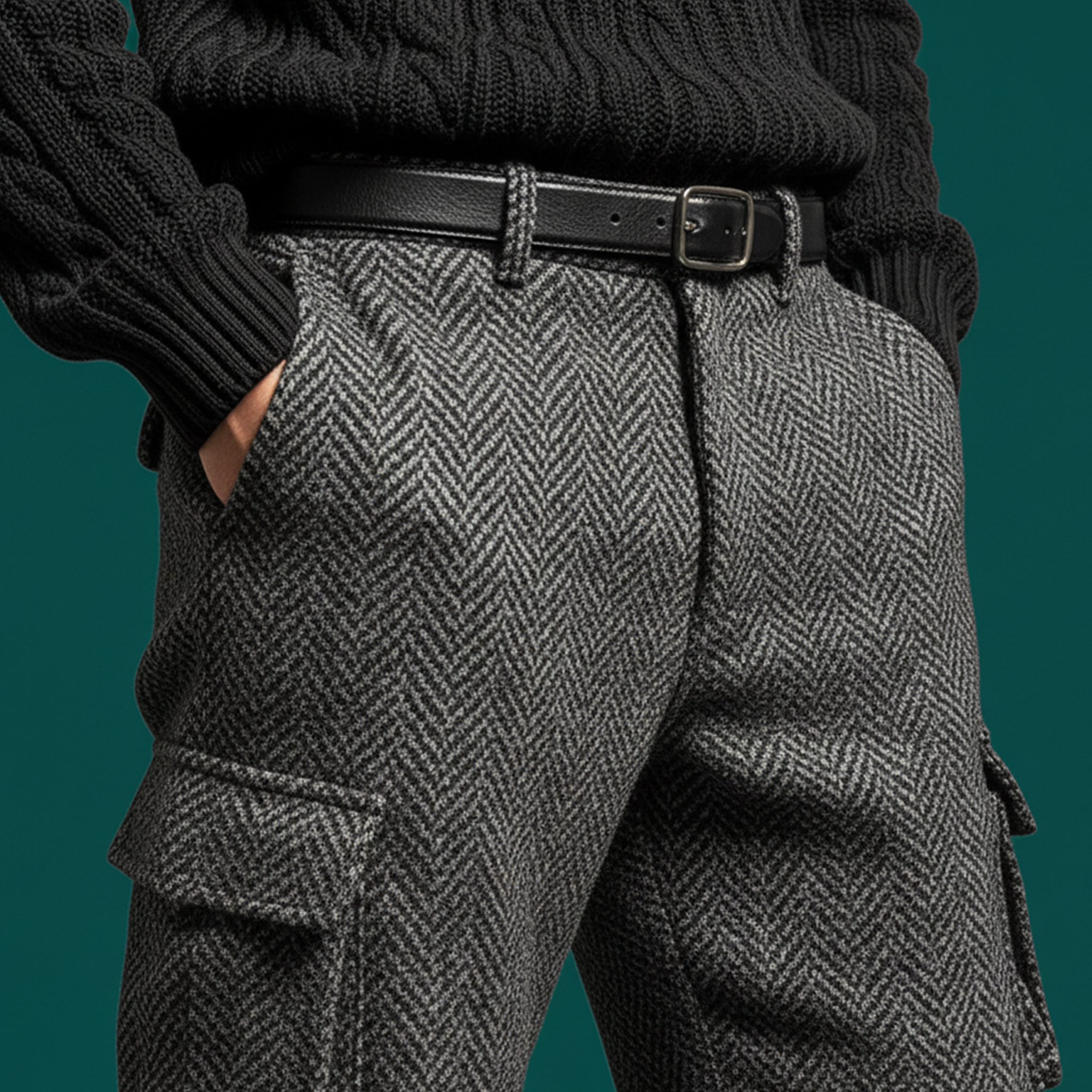 Men's Classic Casual Faux Herringbone Wool Cargo Pants MTA0842K3K