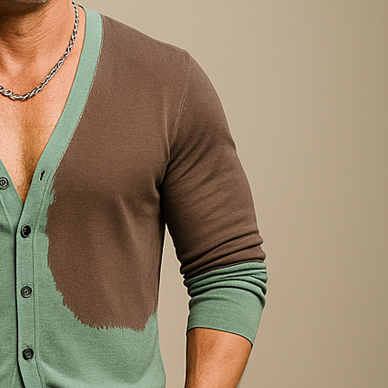 Men's Retro Contrast Knitted Long Sleeve Thin Cardigan MTA1879G2P