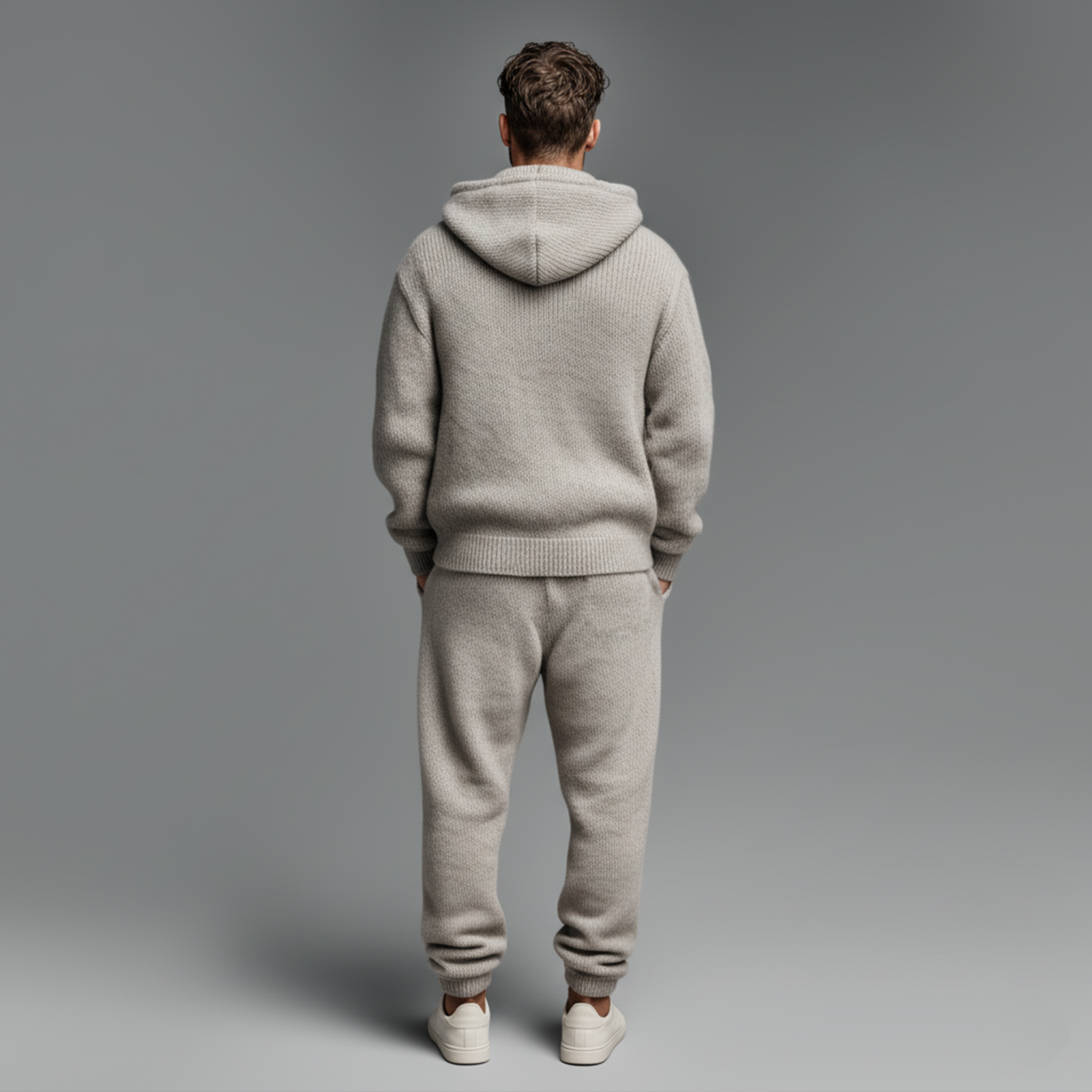 Men's Classic Casual Hooded Zipper Knit Cardigan Elastic Waist Knit Pants Set MTA1491J0K