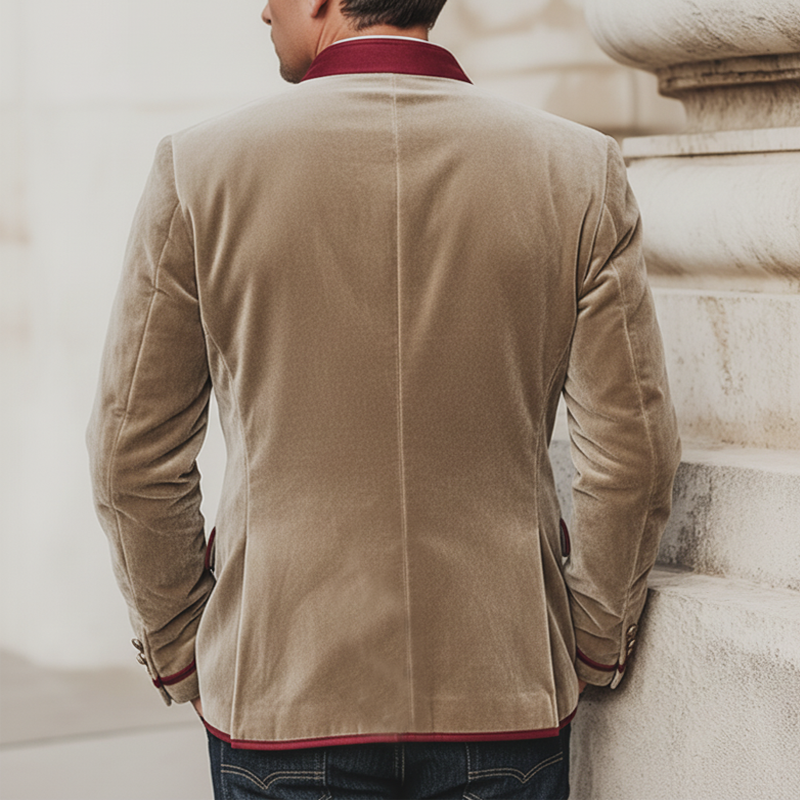 Men's Classic Velvet Stand Collar Trim Slim Fit Jacket MTA2515K5U