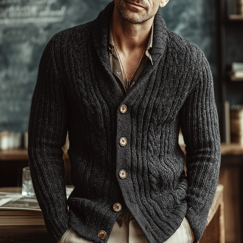 Men's Vintage Cable-knit Button Sweater Cardigan MTA1628I4TO