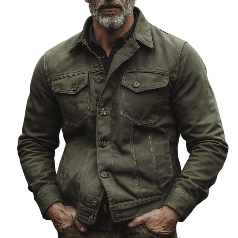 Men's Vintage Casual Canvas Washed Lapel Jacket MTA1571H4TO