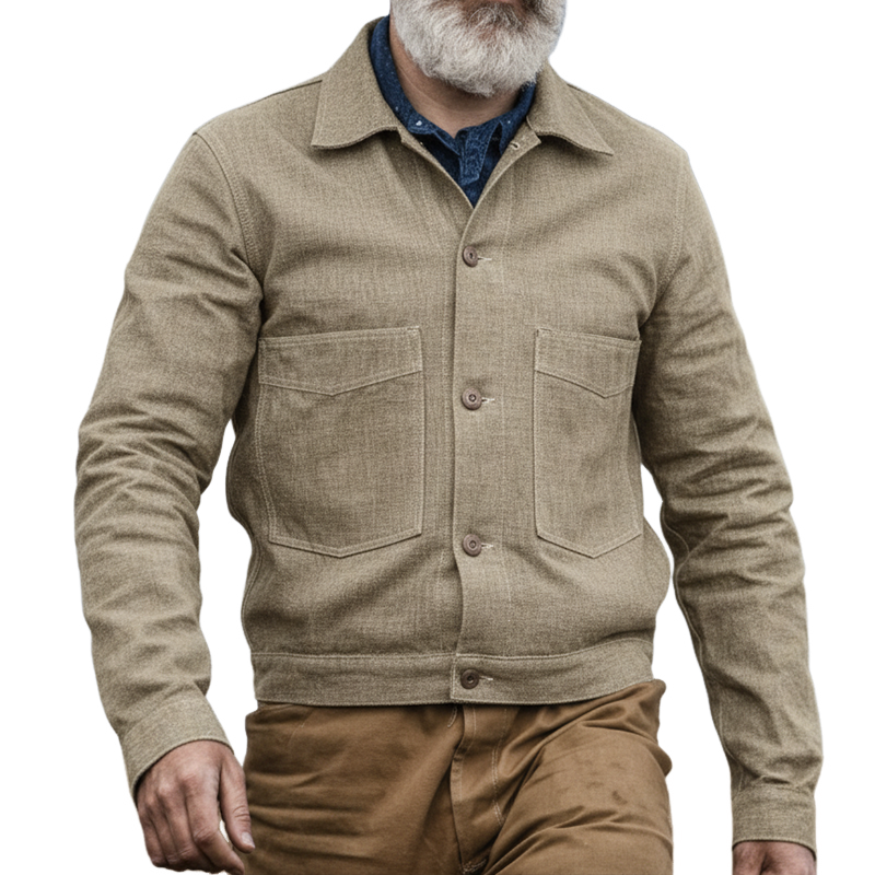 Men's Retro Casual Washed Canvas Durable Western Style Lapel Jacket MTA2965I8TO