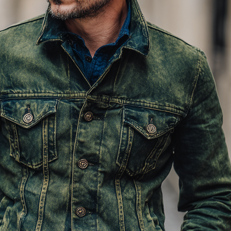 Men's Vintage Distressed Denim Lapel Slim Fit Jacket MTA1369H3X