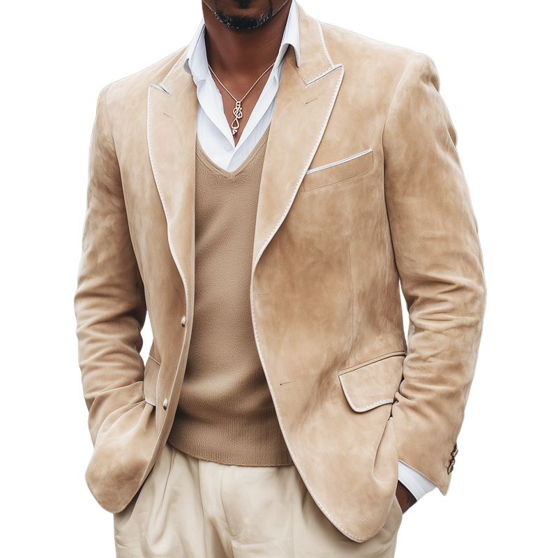 Men's Vintage Business Two-Button Suede Blazer MTA1606H0U