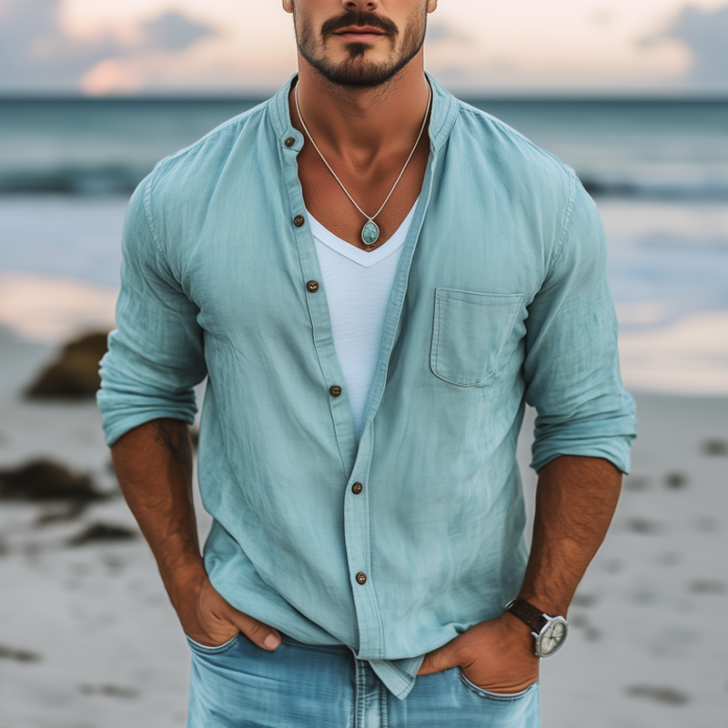 Men's Basic Solid Color Cotton Long Sleeve Shirt MTA2436G7U