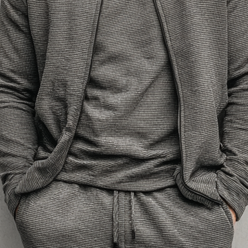 Men's Blended Stand-up Collar Striped Textured Jacket MTA2977K4X