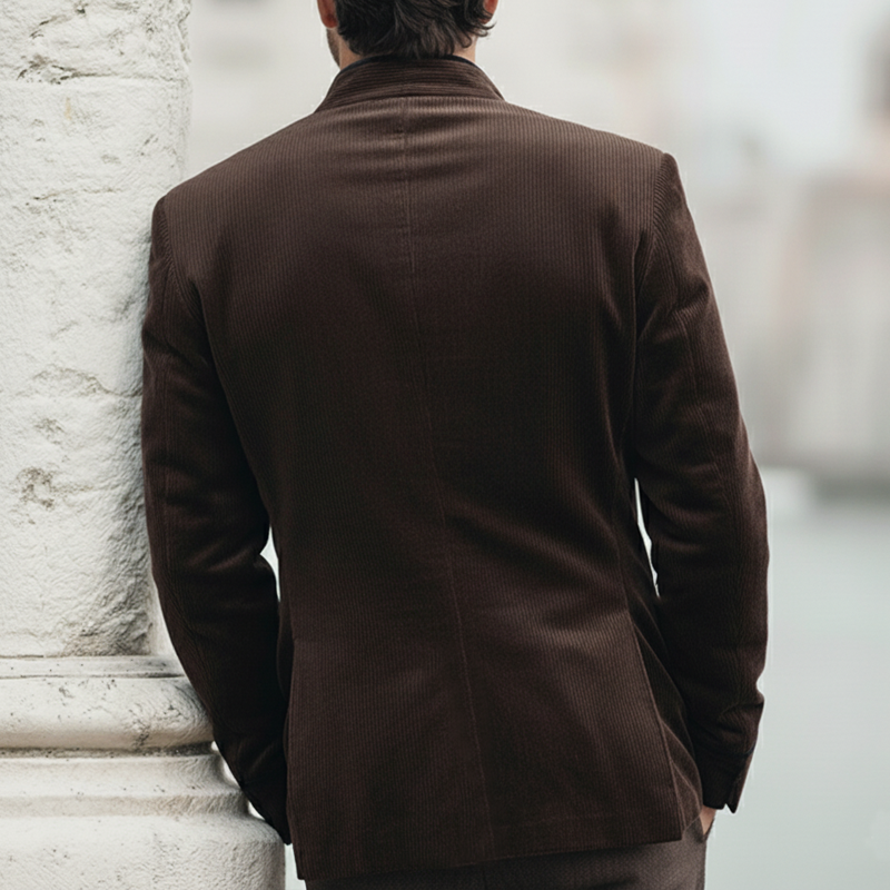 Men's Classic Chocolate Brown Diagonal Button Corduroy Jacket MTA2463K1U