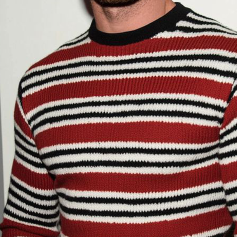 Men's Retro Casual Striped Knit Color Block Crew Neck Sweater MTZ0554A8TO