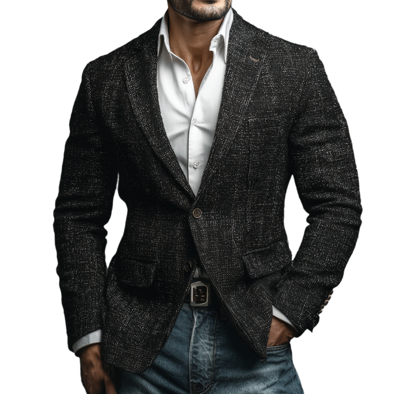 Men's Vintage Tweed Notch Lapel Two Buttons Casual Blazer MTA2918H3Z