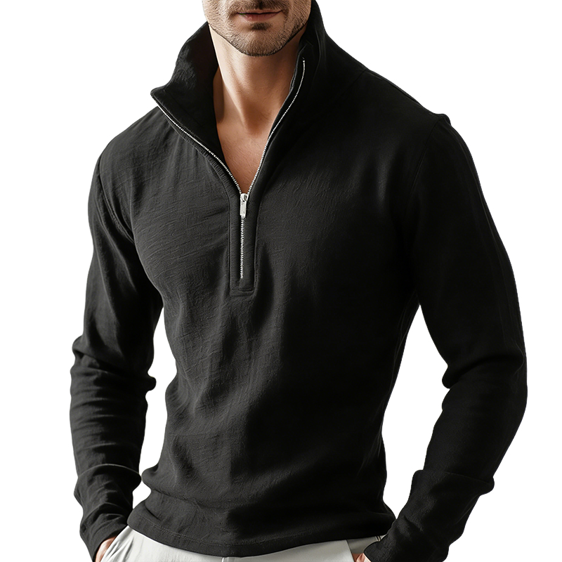 Men's Retro Casual Zipper Stand Collar Long Sleeve T-shirt MTZ1454A3TO