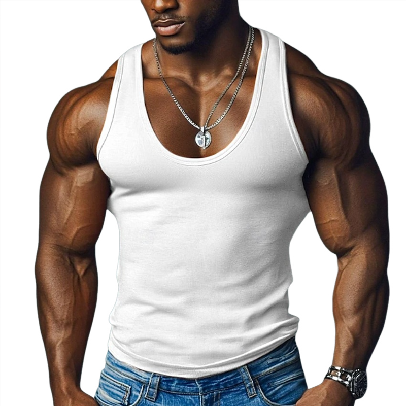 Men's Solid Color Slim Fit Round Neck Sports Tank Top MTA1605G0X