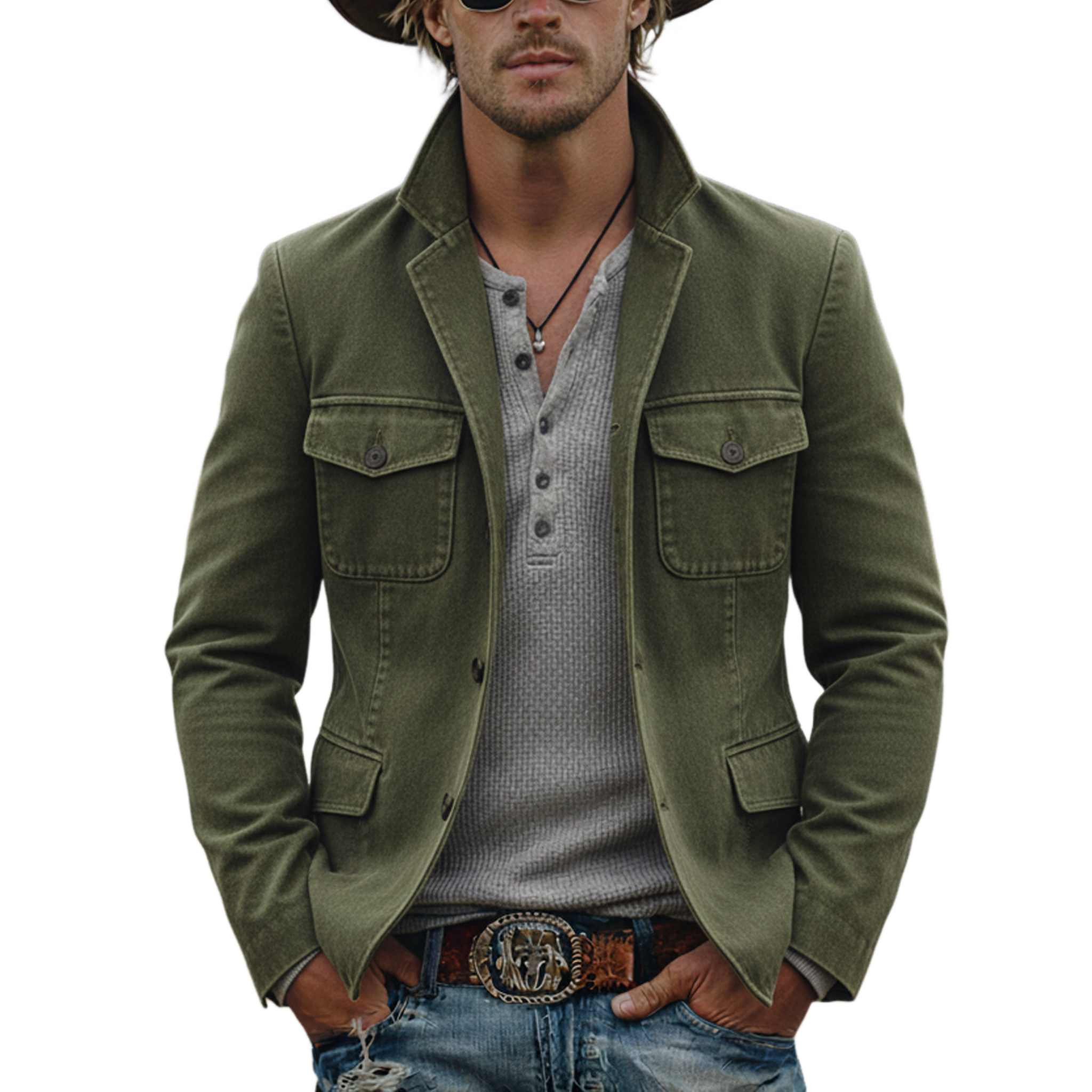 Men's Classic Casual Stand-collar Multi-pocket Washed Cotton Blend Jacket MTA1663L5K