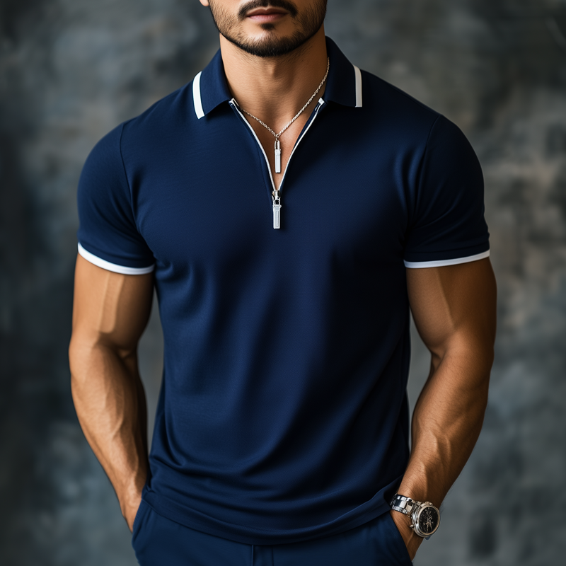 Men's Summer Business Cotton Zipper Polo Shirt MTA0140H8U