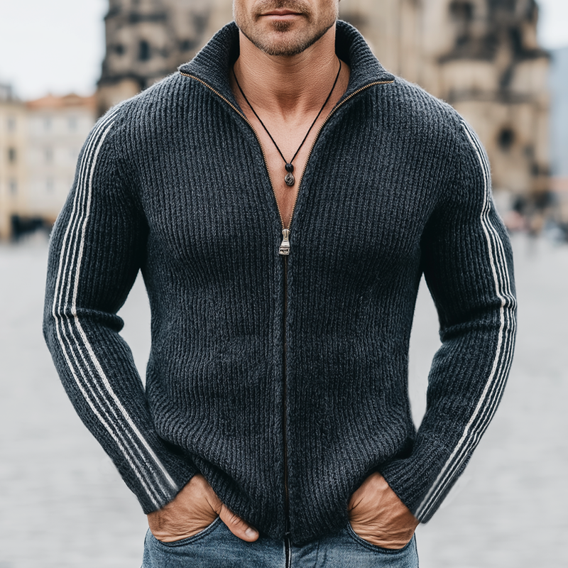 Men's Urban Slim-fit Stand-collar Zip-up Knitted Cardigan MTA2926L8U